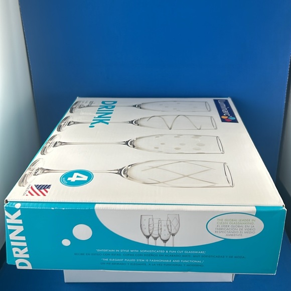 4 Pc Luminarc Soho Fluted Champagne Mix Set Clear Cut  Glass Etched Design NEW! - Picture 10 of 12